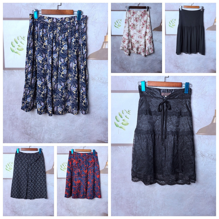 古着Vintage日系花色优雅森系印花碎花雪纺大摆半身裙S305