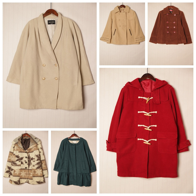 秋冬Vintage复古英伦风拼接色毛呢子大衣  D71