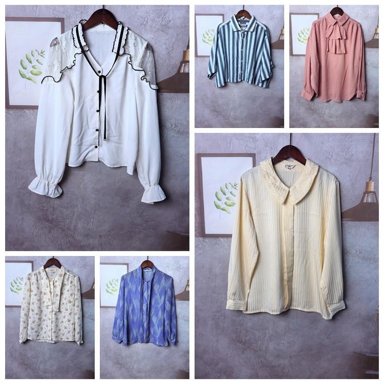 Vintage古着日制清新潮范复古百搭开衫碎花纯色女衬衫  Y626