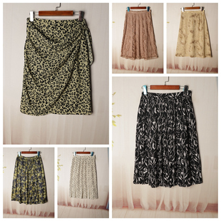 日制Vintage古着日系花色优雅森系印花碎花雪纺大摆半身裙 S235