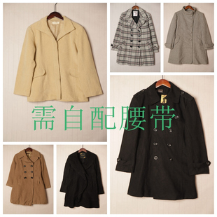 秋冬Vintage复古英伦风拼接色毛呢子大衣 D74