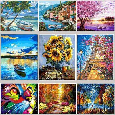 Paint By Numbers Handpainted Landscape Oil Painting Drawing