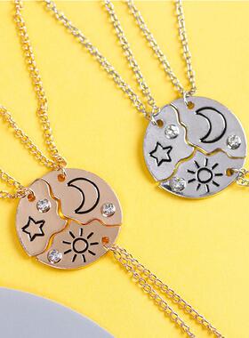 3 Piece Set Sun Moon Star Pendant Necklace Best Friend Bff F