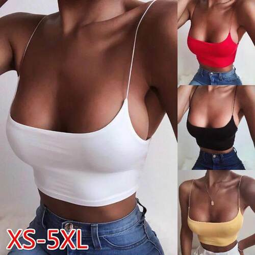 Sexy Spaghetti Strap Crop ops Black Tank Top Women Summer Ca