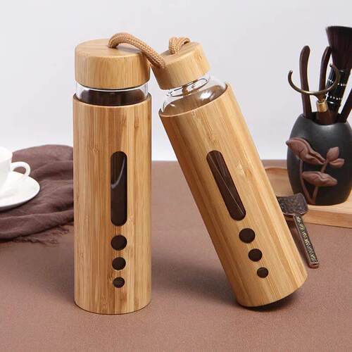 Glass Water Bottle with Bamboo Sleeve 500ml Borosilicate Gla