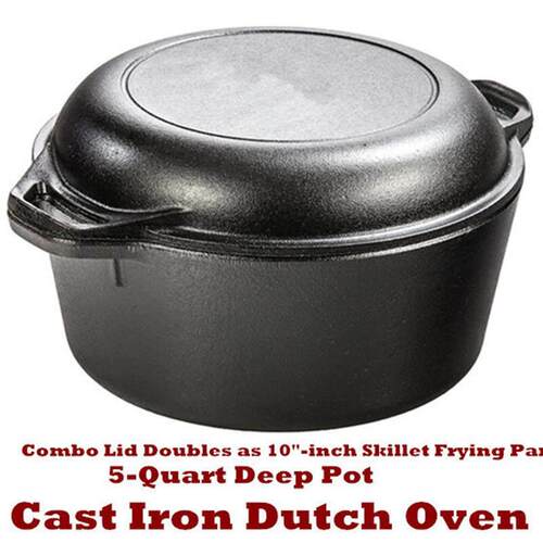 Cast Iron Dutch Oven Deep Pot Skillet Frying Pan Bread