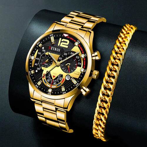 Luxury Mens Watches Male Gold Bracelet Stainless Steel Quart