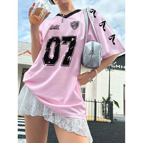 Oversized T-shirt For Women V-Neck Short Sleeve 2025 Summer