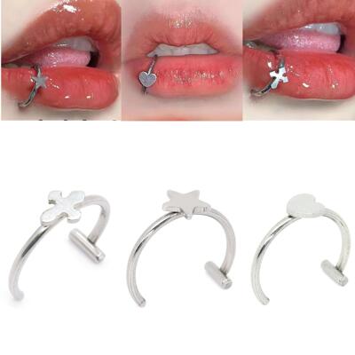 Stainless steel lip ring不锈钢爱心十字架唇环免穿孔无洞唇饰