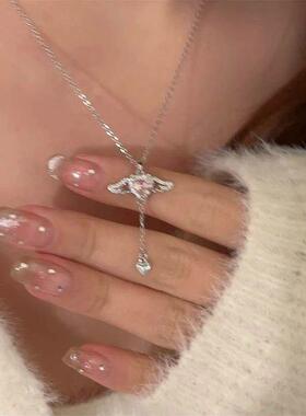 Crystal Angel Wings Heart Pendant Necklace Y2K Girl Simple P