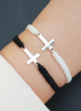 2-piece set of minimalist woven cross bracelet十字架手镯