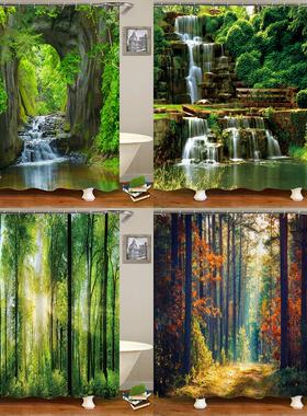Modern 3D Printing Forest Shower Curtain Green Plant Tree