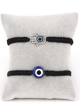 2PCS Blue Evil Eye Couple Bracelet Sets for Woman Men Charm