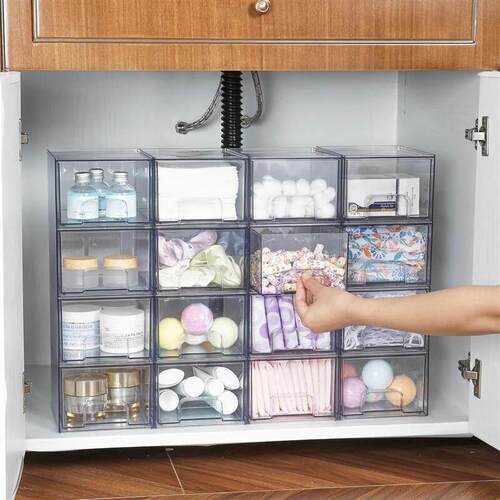 Clear Stackable Storage Drawer Makeup Organizer Plastic Bins