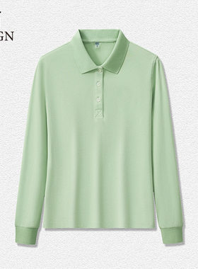 纯色长袖polo衫女T恤修身显瘦企业服工装职业衬衫LOGO商务领卫衣