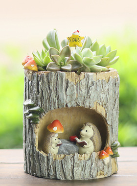如果多肉创意树洞zakka花盆 家居园艺树脂盆栽搭配工艺品摆件