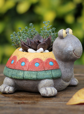 如果家居 创意田园呆呆龟多肉花盆卡通微景观树脂工艺品装饰摆件