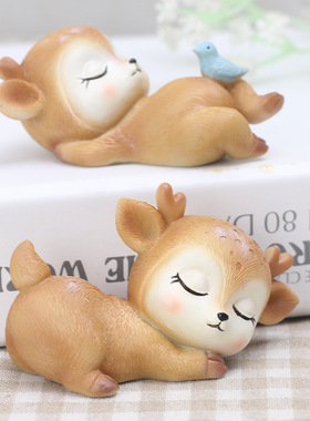 如果家居 zakka鹿宝宝卡通桌面摆件 创意树脂梅花小鹿车载饰品