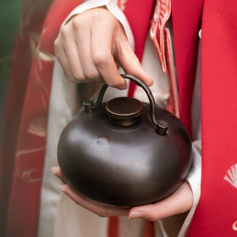 复古纯铜汤婆子推拿热敷铜壶烫背古风暖手宝暖壶暖炉暖被窝烫婆子