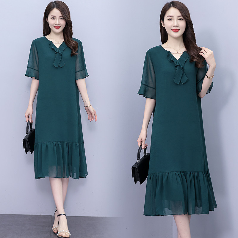 清货大码女装胖mm雪纺连衣裙夏加肥加大200中年妈妈宽松中长款裙