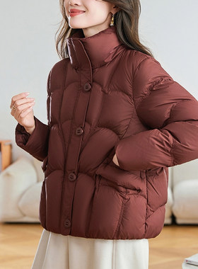90白鸭绒立领羽绒服妈妈短款冬装外套2025新款小个子减龄中年女士
