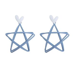 小清新蓝色耳钉镂空五角星星耳环少女可爱耳饰桃心爱心无耳洞耳夹