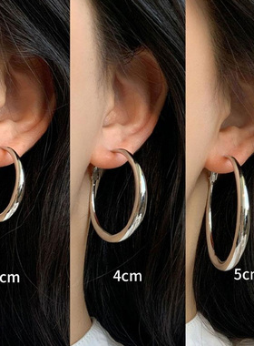 冷淡风银色素圈耳圈女2025新款爆款圆脸耳环轻奢高级感圈圈耳饰