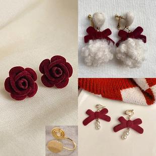 秋冬温暖耳夹无耳洞女可爱毛绒毛球夹耳环2025年新款潮网红冷淡风