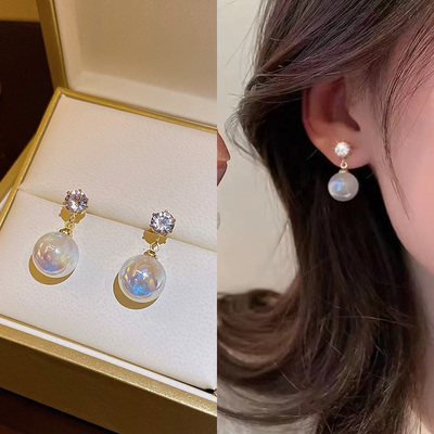 人鱼姬珍珠耳环法式轻奢耳钉女