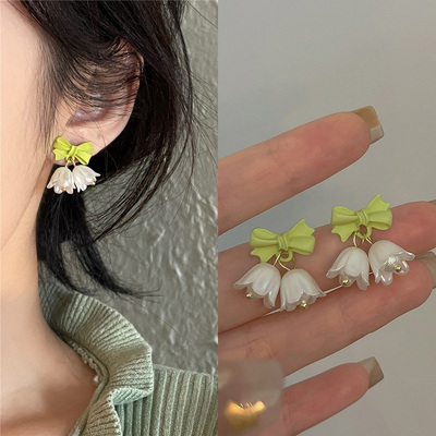 森系清新蝴蝶结花朵耳环耳夹女