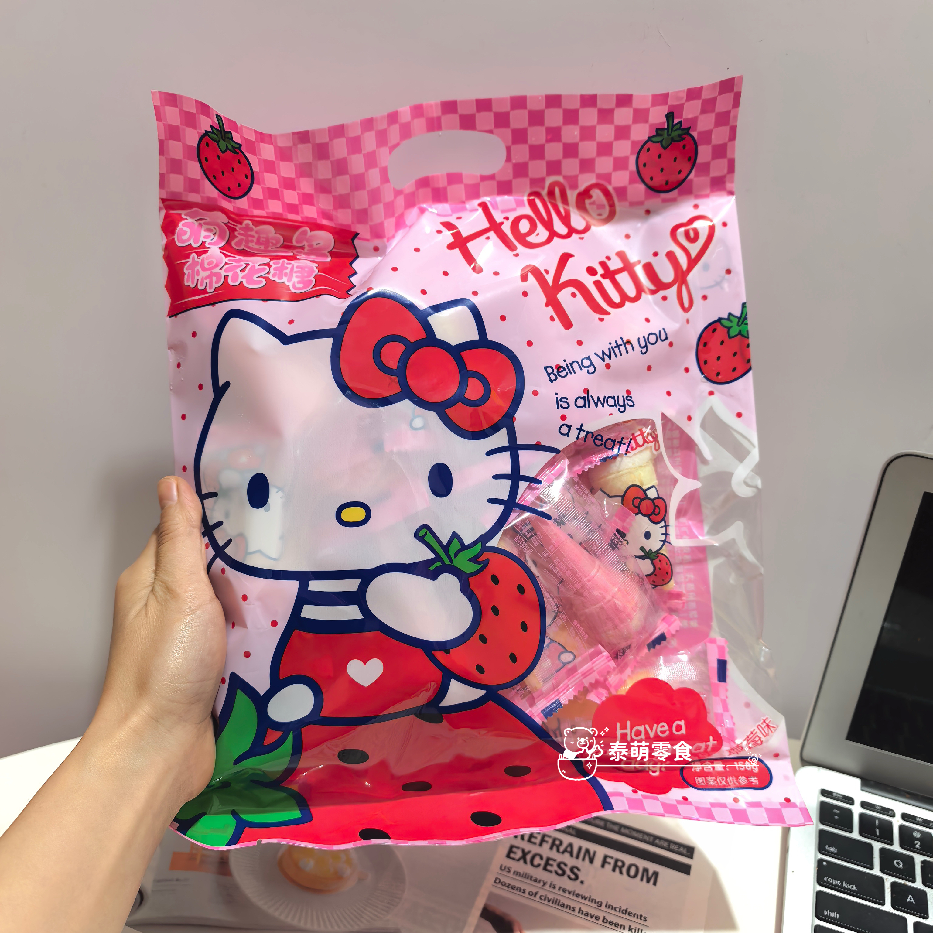 好阔爱！卡通三丽鸥棉花糖冰激淋蛋卷草莓混合水果棉花糖送礼生日