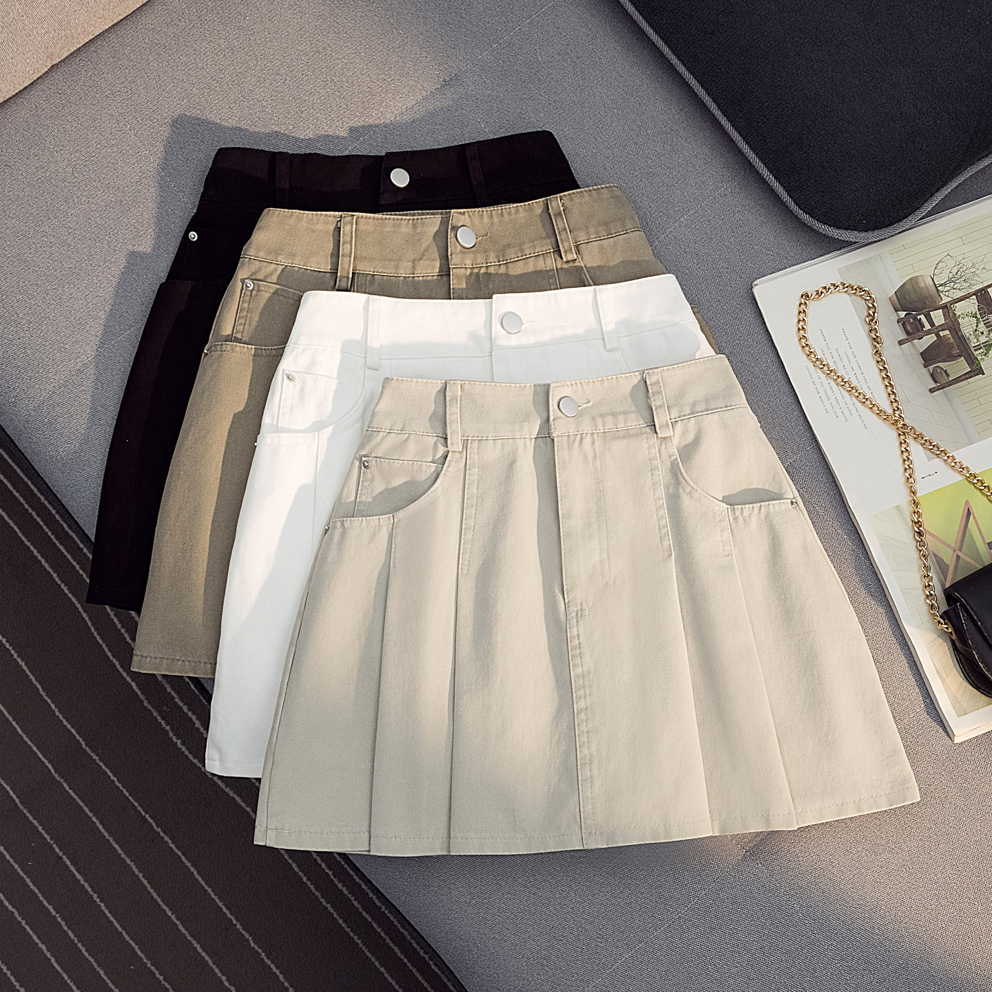 2026夏装新款高腰A字裙百褶半身裙女显瘦小个子短裙夏季百搭裙子