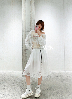 WEN买手店   AVVENN 2025春季新款休闲镂空中裙 白色