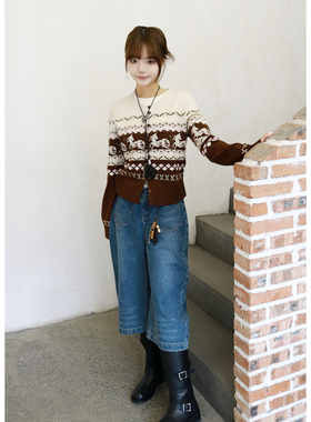 WEN买手店 AVVENN  2025新款时尚休闲七分牛仔马裤 蓝色