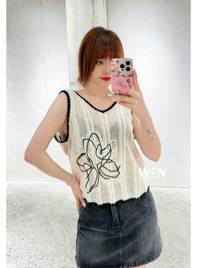 WEN买手店 AVVENN   2025新款休闲宽松镂空钩花背心 白色