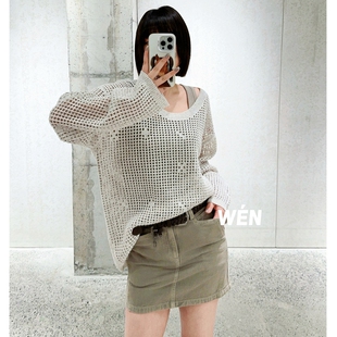 WEN买手店  AVVENN  2026年夏季新款腰带牛仔半裙有打底裤卡其色