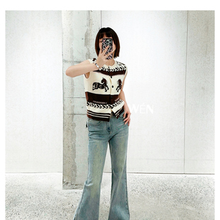 女刺绣中腰复古洗水微喇叭长裤 WEN买手店 牛仔裤 2026新款 AVVENN