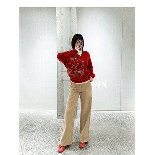 撞色绣花压线过年竹马印花牛仔裤 新款 配腰带 AVVENN WEN买手店