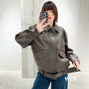 波点丝巾设计感宽松皮夹克外套 2026 WEN买手店 AVVENN