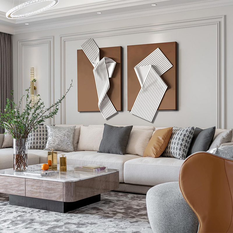 创意实物画客厅轻奢风书房飘带