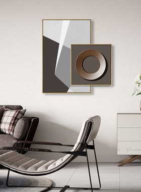 叠框现代艺术画PS框客厅装饰画抽象几何线条玄关过道橙色棕色金色