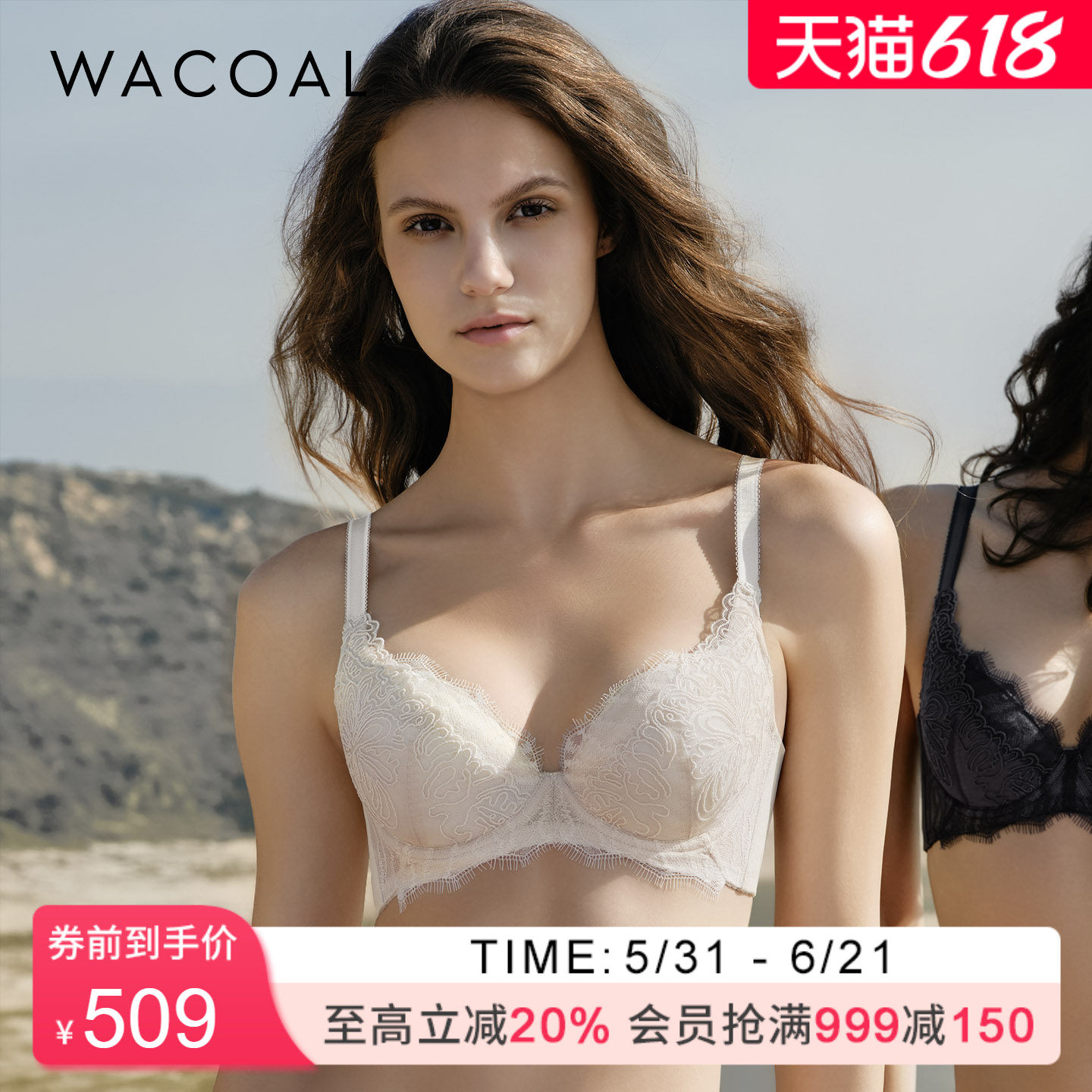 华歌尔Wacoal 薄款蕾丝聚拢丰盈侧收文胸内衣女 WB32G5