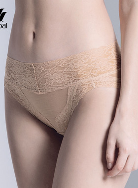 华歌尔Wacoal 棉氨蕾丝亲肤舒适中腰三角无痕内裤女 WP5619