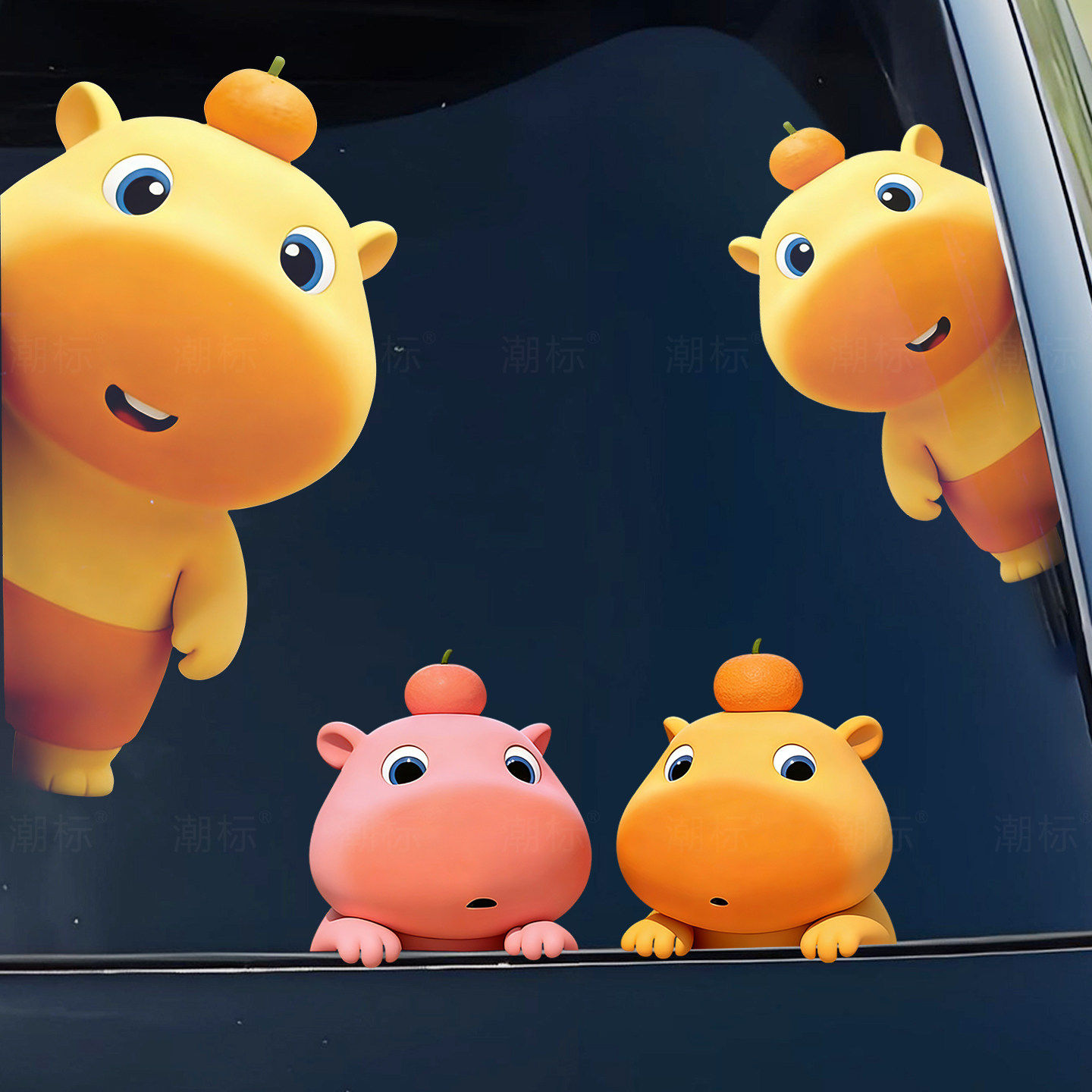 汽车贴纸水豚噜噜可爱个性创意车窗装饰室内墙贴防水刮痕遮挡贴画