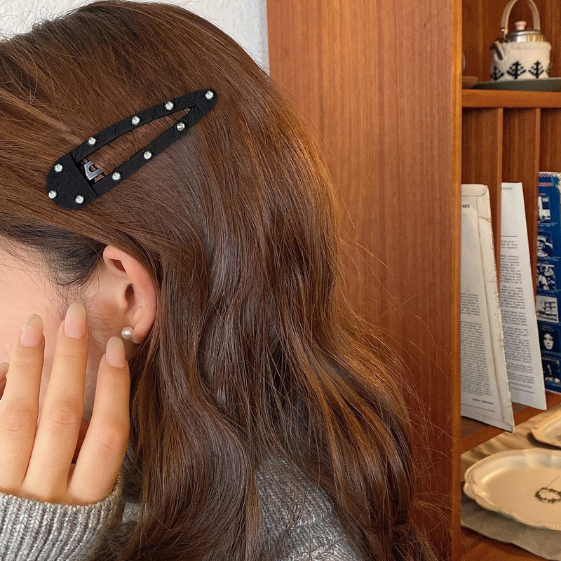 布艺bb夹刘海夹前额水钻发夹高级后脑勺黑色固定头发碎发夹子发卡