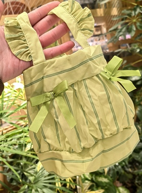ins网红韩国春夏荷叶边蝴蝶结约克夏泰迪狗狗条纹裙衣服宠物服装