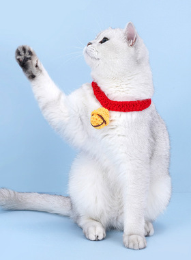 zeze猫咪铃铛项圈宠物脖子饰品围脖手工编织可爱无声铃铛日系脖套