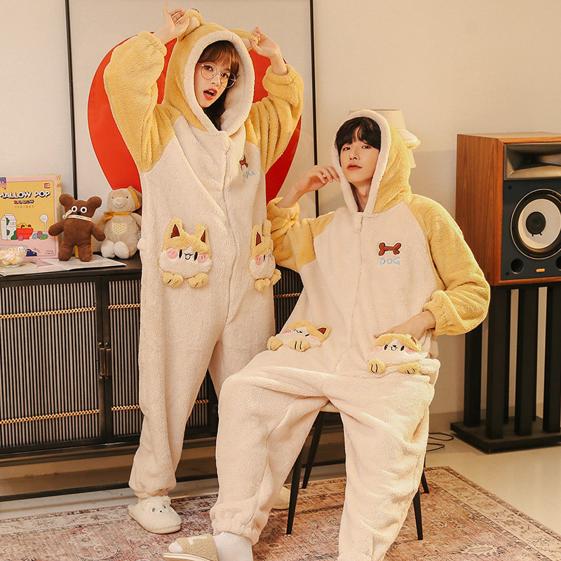 秋冬季情侣睡衣女加厚珊瑚绒2022年新款法兰绒男士连体家居服套装