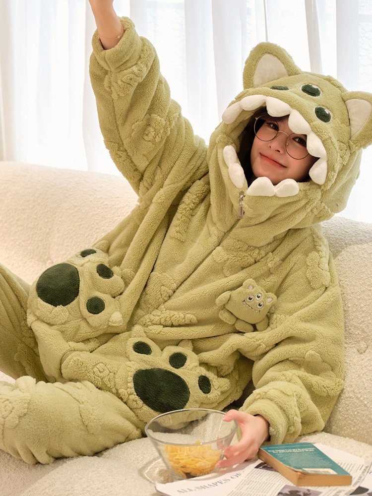 CORAL VELVET PAJAMAS WOMENS WINTER 2024 NEW THICKENED FLEECE FLANNEL PLUSH AUTUMN WINTER LOUNGEWEAR SET