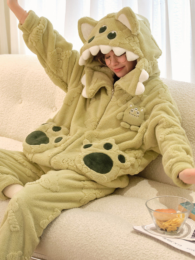 CORAL VELVET PAJAMAS WOMENS WINTER 2024 NEW THICKENED FLEECE FLANNEL PLUSH AUTUMN WINTER LOUNGEWEAR SET